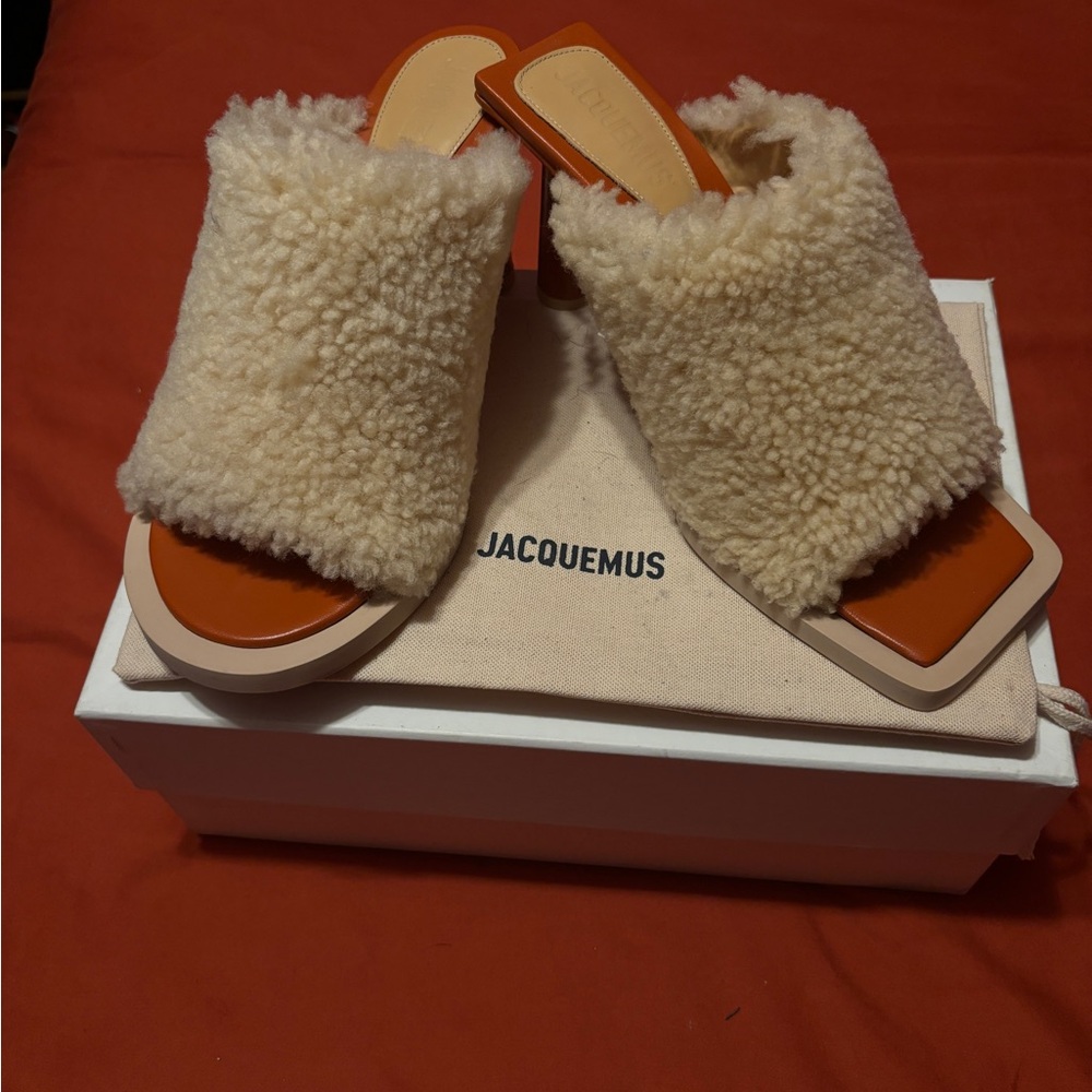 Jacquemus Women's Cream Shearling mule heels